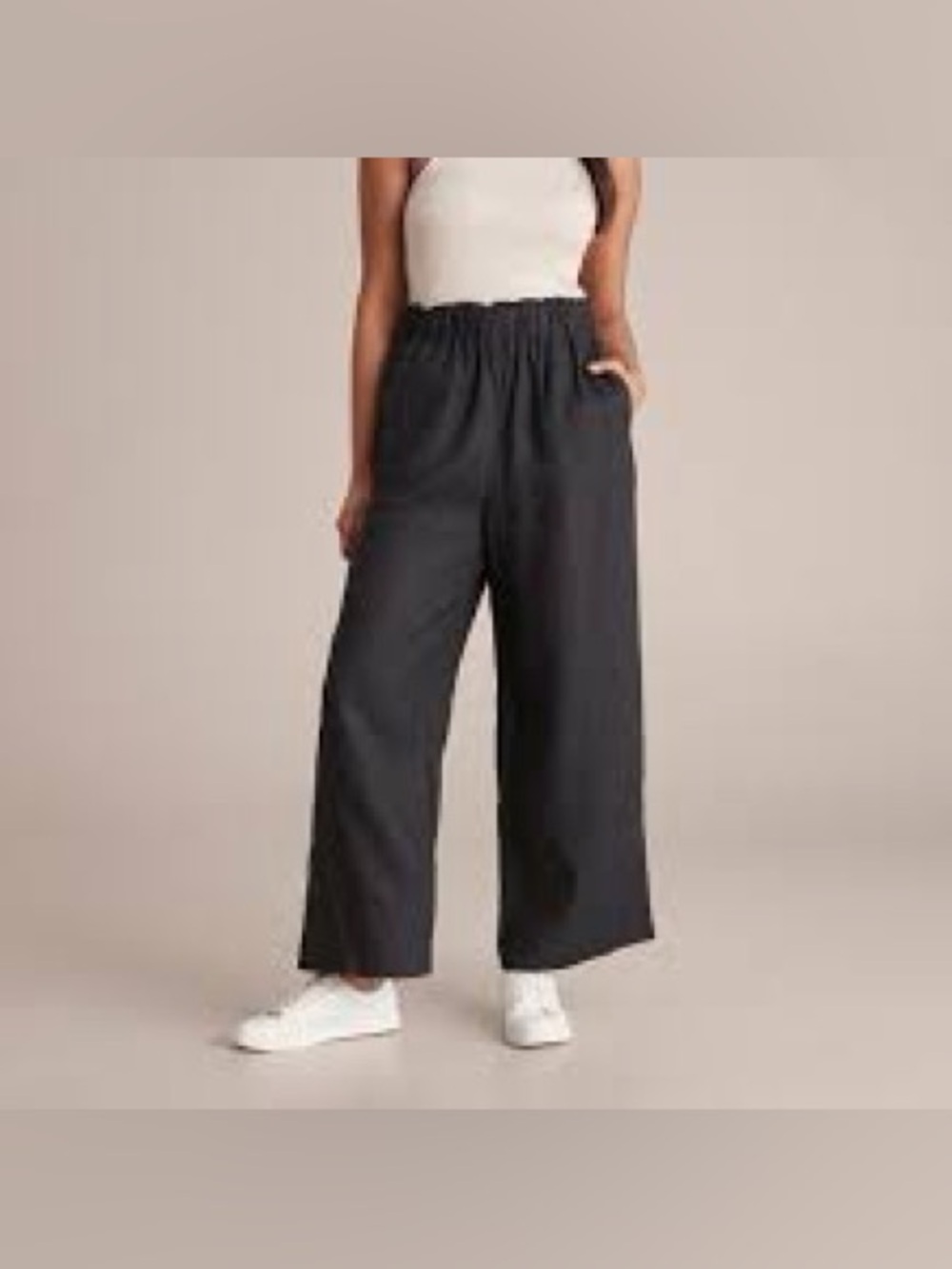 Only child linen Effortless Wide-Leg Elastic Waist Pants — Black
